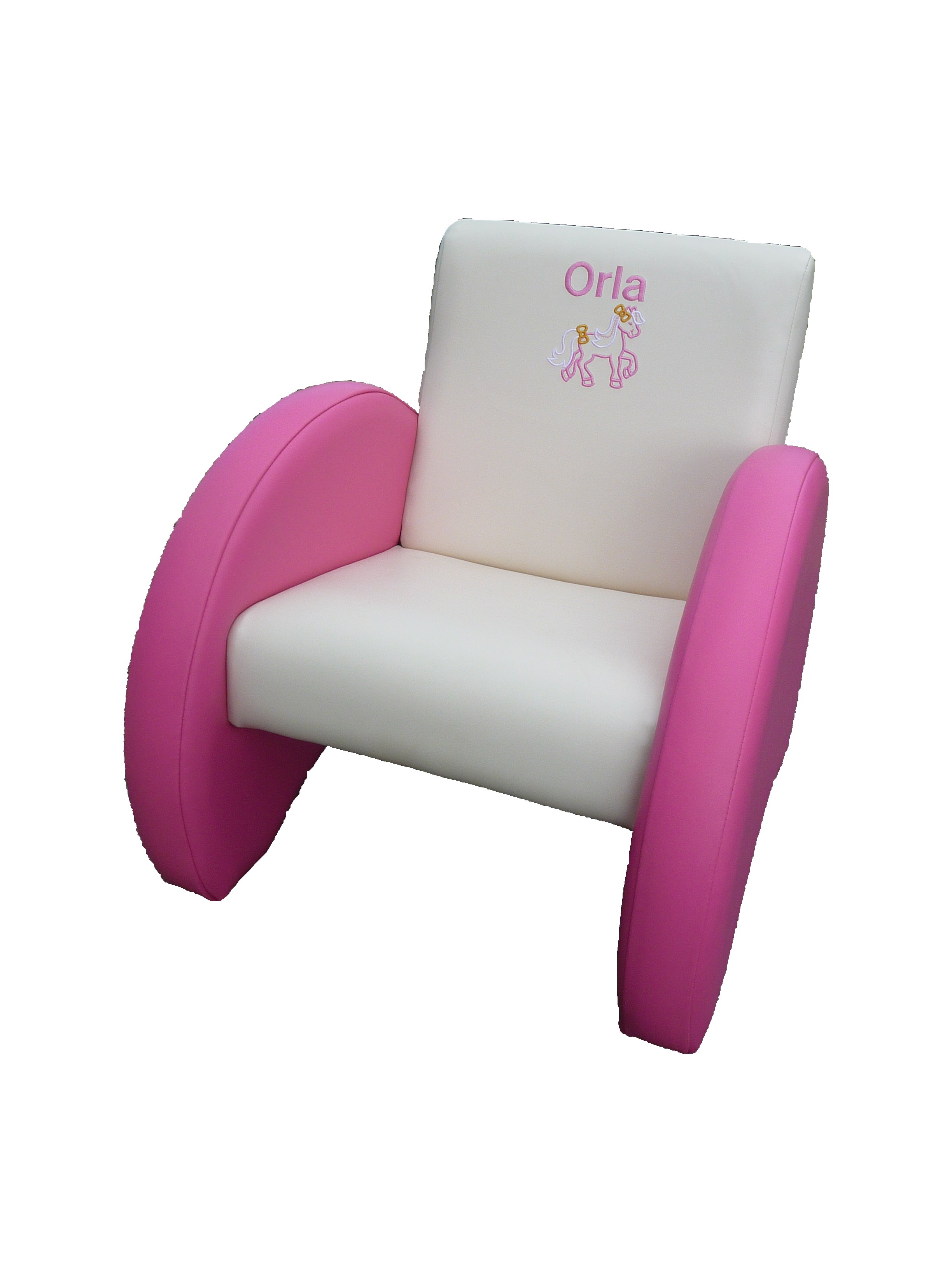 Cream and pink chair with pony